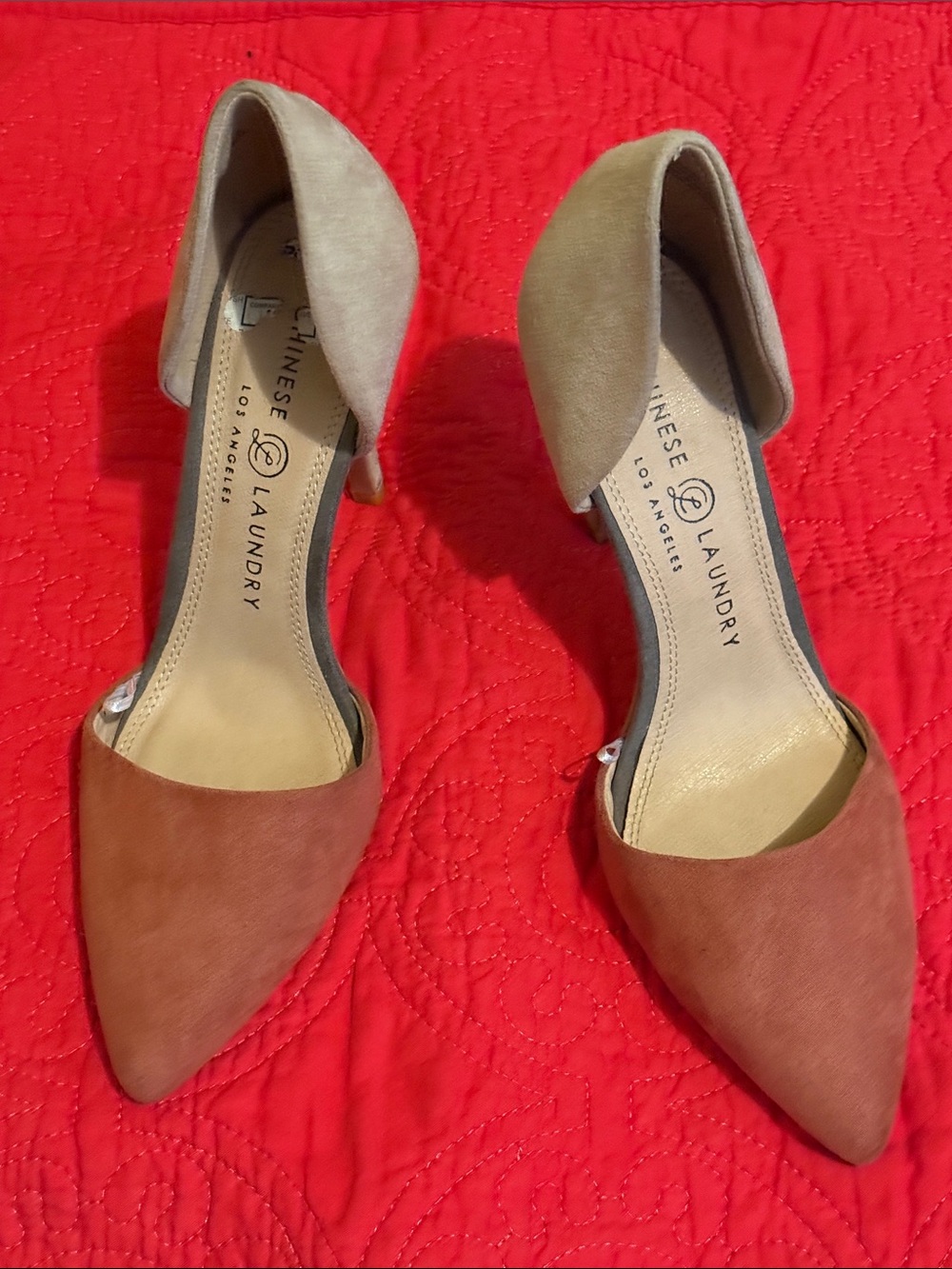 Chinese Laundry Two-Tone D'Orsay Heels in Rust and Taupe